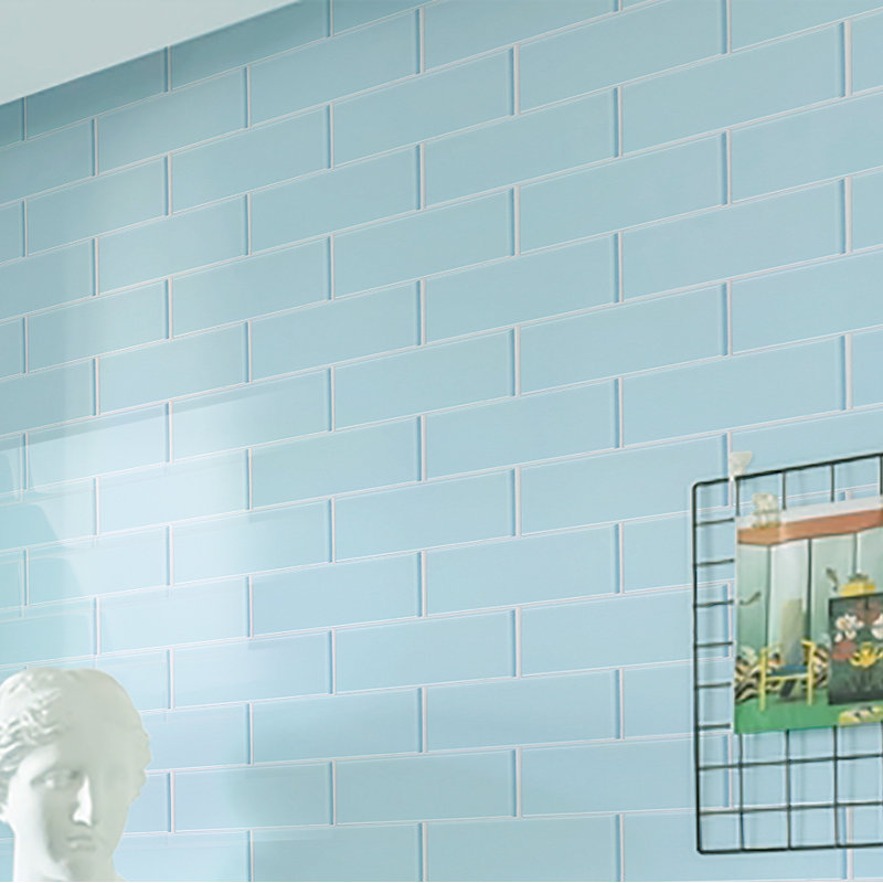 WS Tiles Premium Series 4" x 12" Glass Subway Tile in Glossy Baby Blue